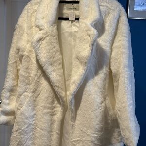 Allegra Elegant White Faux Fur Coat NWOT